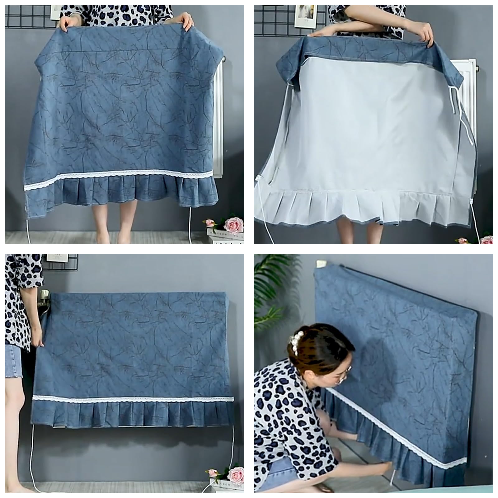 Czarna osłona grzejnika nadająca się do prania tkanina z bocznymi otworami i wiązaniami pasuje do 40 cm do 260 cm wystrój domu ogrzewanie ochrona antypoślizgowa i funkcjonalna osłona termiczna