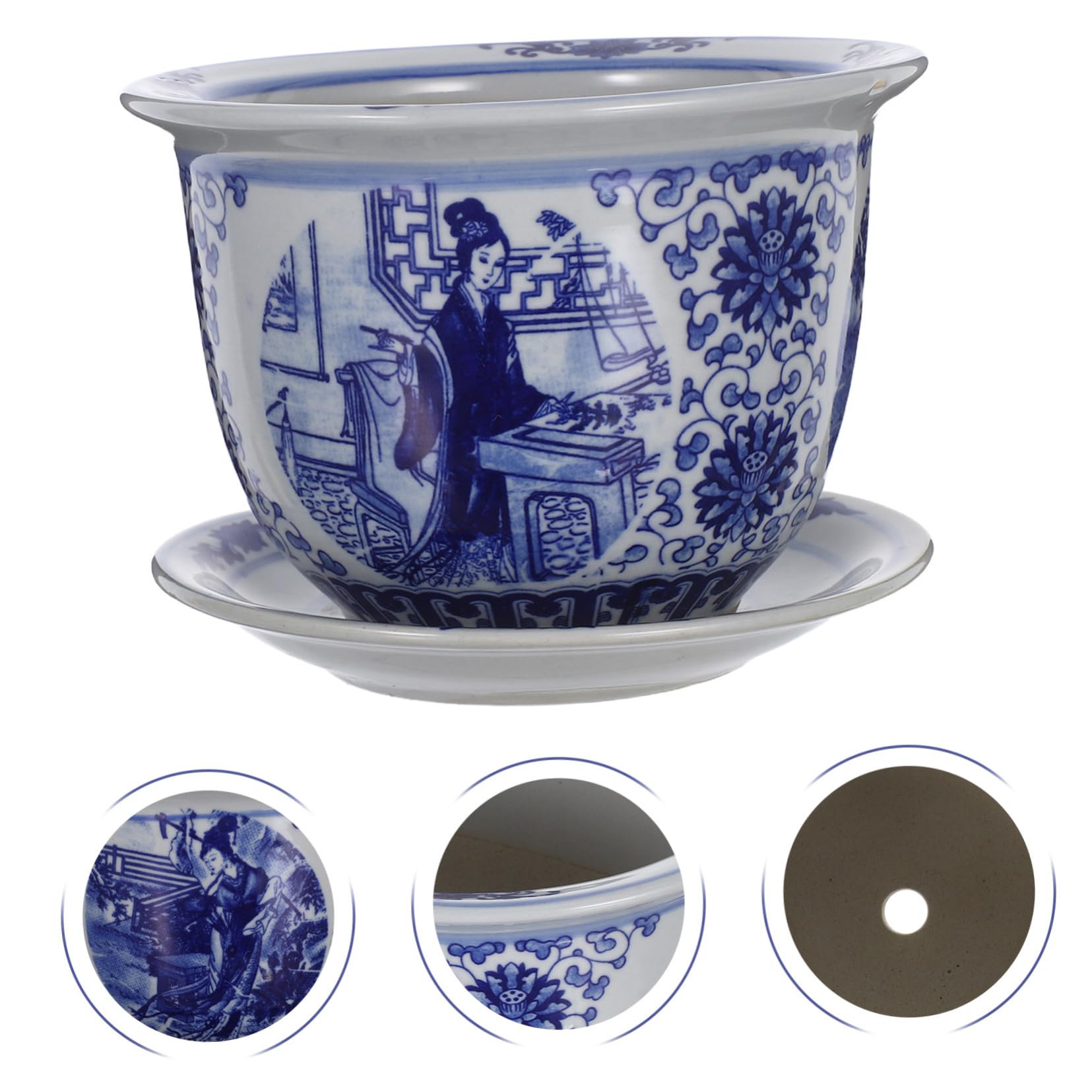BESTonZON Ceramiczny Doniczka z Podstawką Chiński Niebiesko Biały Kwiatowy Wzór Dekoracyjny Doniczka Do Roślin Domowych Sukulentów i Bonsai Łatwy Utrzymaniu Design