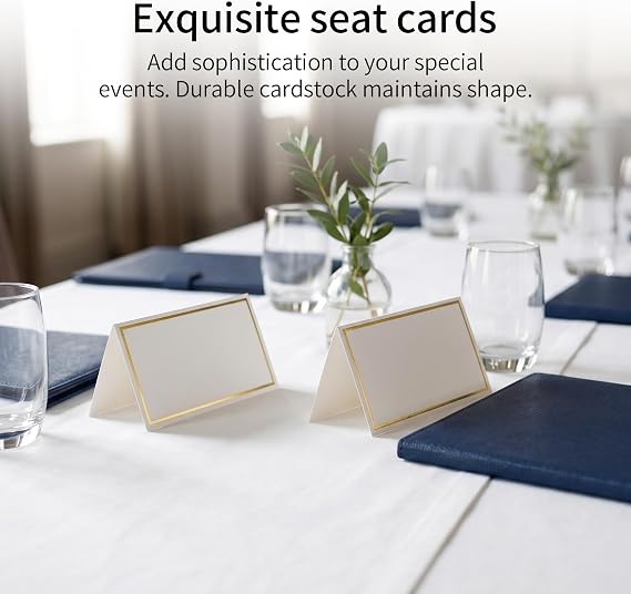 MOUYAT 200PCS Table Place Cards, White Name Cards with Gold Border, Table Name Cards for Wedding, Banquet, Dinner Party Table Setting and Seating Arrangements