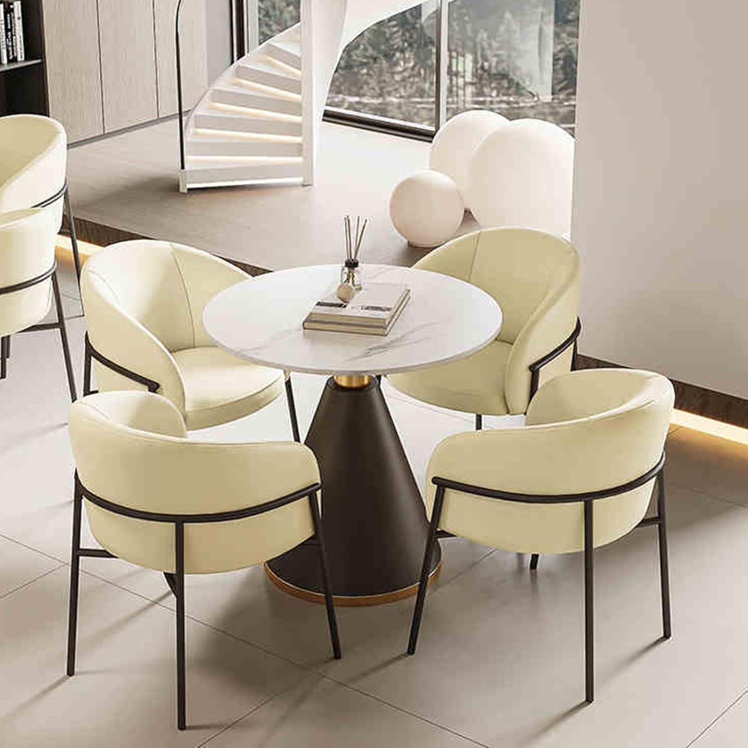 Meeting Table, Office Reception Room Club Table and Chair Set,Coffee Kitchen Dining Table Set for 4, Small Conference Room Tables, Simple Office Table, Save Space(White)