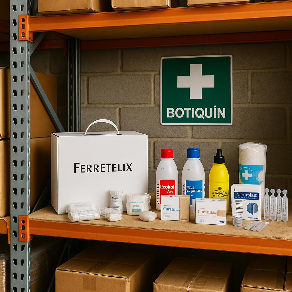 Ferretelix®, Kit reposicion Armario/maletin botiquin primeros auxilios con productos homologados cumpliendo la normativa CE Fabricado en España