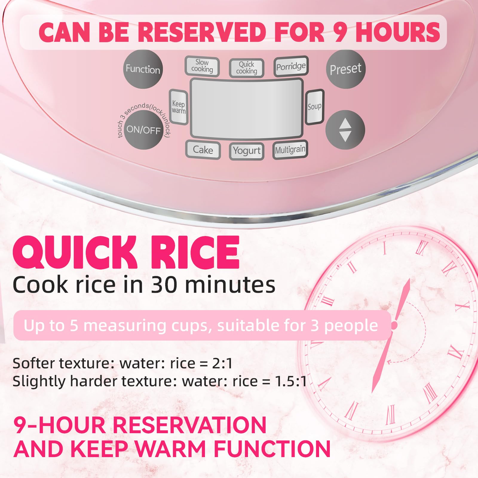 Cuociriso a forma di pesca 6 in 1 cuociriso rosa intelligente e carino cuociriso con rivestimento antiaderente, timer preimpostato e funzione di mantenimento automatico del calore, ideale come regalo