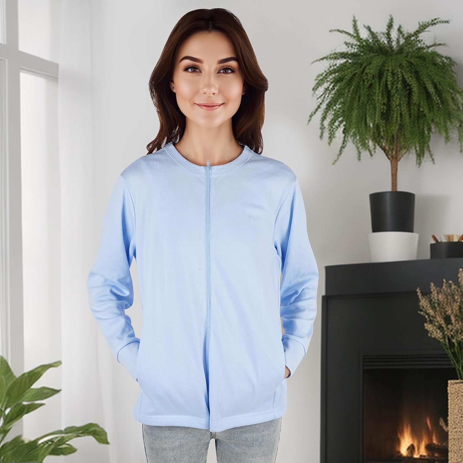 Women's Chemo Port Access & Mastectomy Recovery Shirt - Post-Surgery Top with One-Hand Shoulder Zip Long Sleeve - Image 3