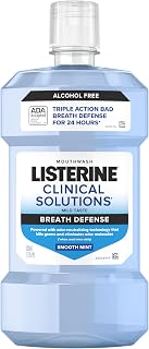 Listerine Clinical Solutions Breath Defense Alcohol-Free Mouthwash - 24Hr Bad Breath Protection, Smooth Mint, 500mL
