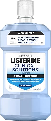 Listerine Clinical Solutions - Enjuague bucal sin alcohol, enjuague bucal con fórmula de triple acción combate el mal aliento durante 24 horas,