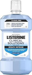 Listerine Clinical Solutions Breath Defense Alcohol Free Mouthwash, Oral Rinse with a Triple-Action Formula Fights Bad Breath for 24 Hours, Smooth Mint Flavor, 500 mL