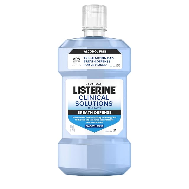 Listerine Clinical Solutions Breath Defense Alcohol Free Mouthwash Oral Rinse with a Triple-Action Formula Fights Bad Breath for