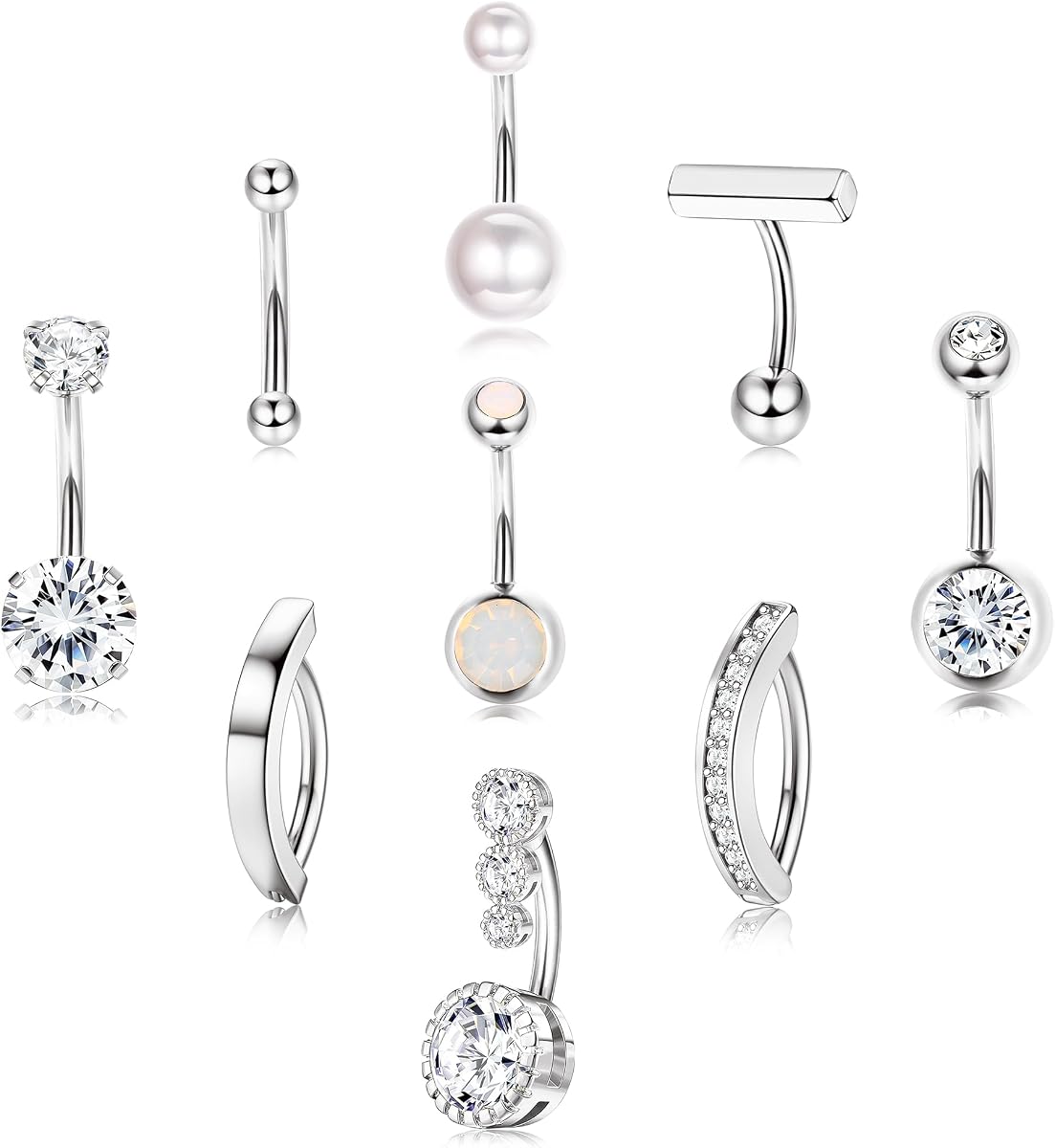 9 piezas de anillo para ombligo, anillos quirúrgicos de acero inoxidable con circonita cúbica para ombligo, piercings para ombligo para mujer, paquete de joyería para piercing de ombligo