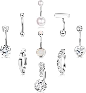 SANNIDHI® 9 Pcs Stainless Steel Body Piercing Jewelry Set, Hypoallergenic Navel & Cartilage Piercings, Barbell Rings with ... Price In India