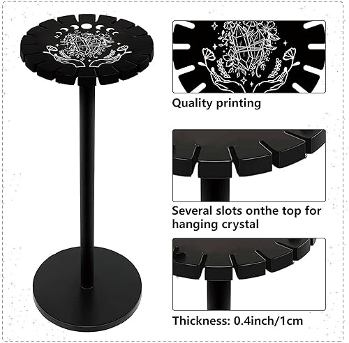 Miniatura 3 de CRASPIRE Soporte de cristal con péndulo de manos de fase lunar, rueda de adivinación de flores, soporte de exhibición negro, soporte de exhibición