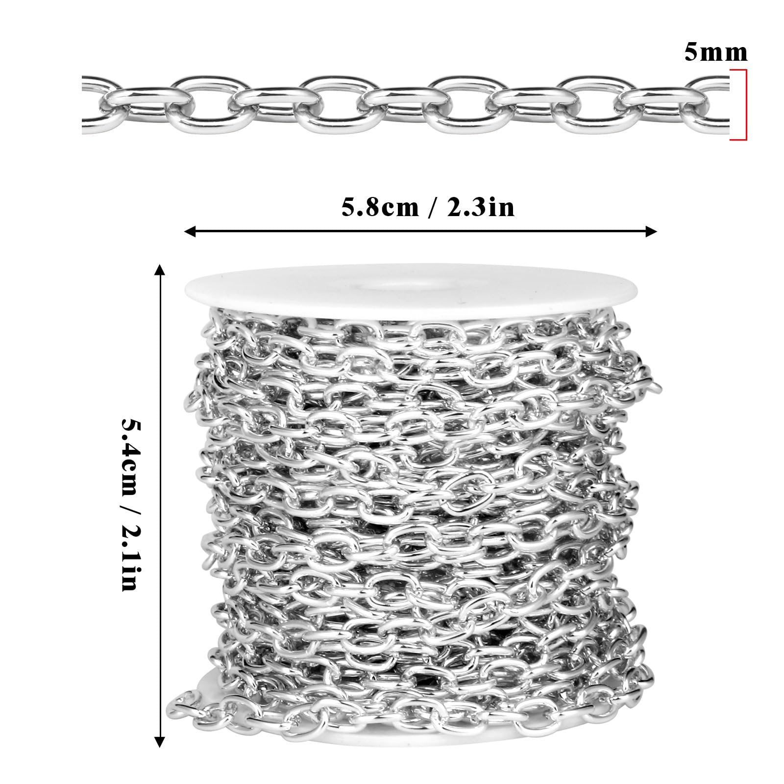 Rotolo di catena rolò in argento da 9,5 m, per la creazione di gioielli fai da te | Cavo in alluminio placcato argento leggero O Link Catene bobina per collana braccialetto