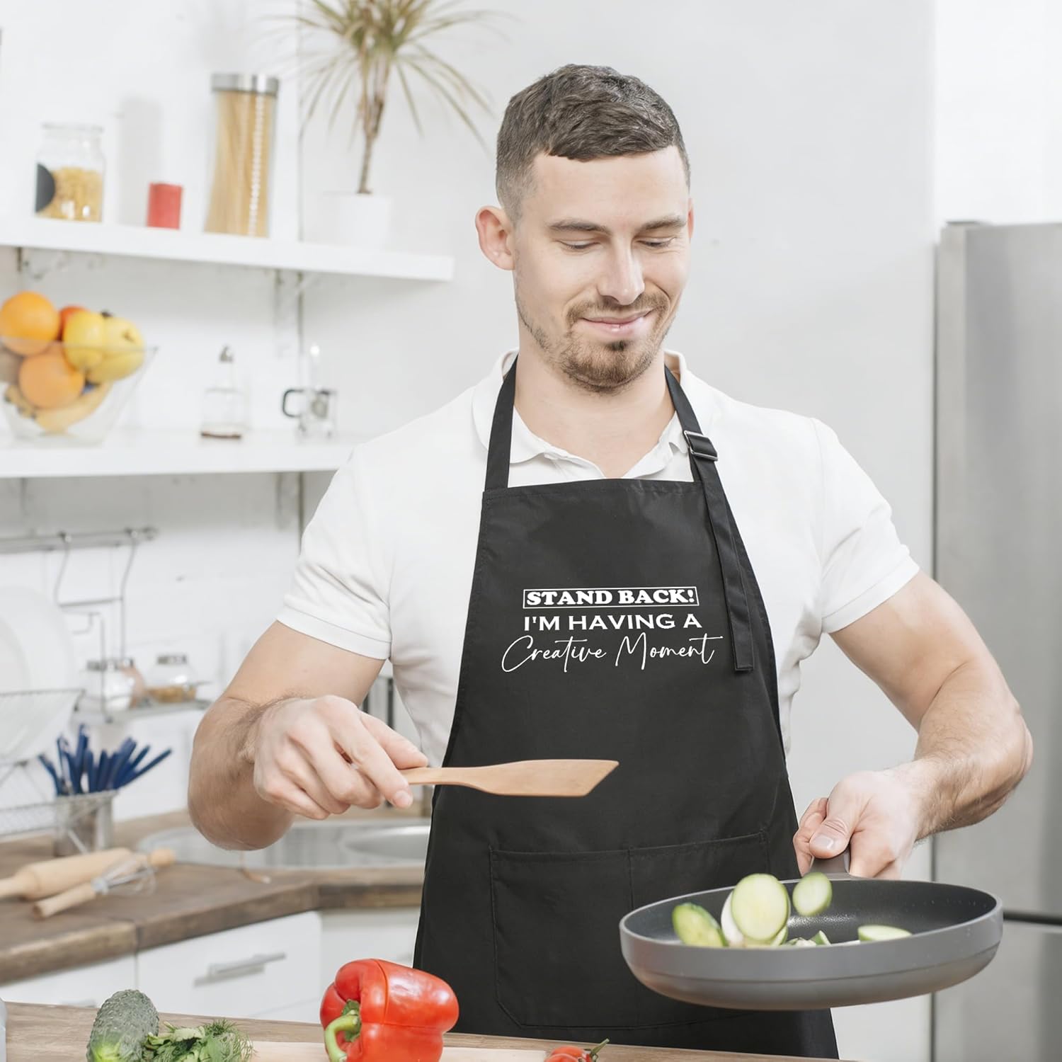 Funny Apron for Men - Stand Back I'm Having A Creative Moment -Humorous Kitchen Apron with 2 Pockets & Adjustable Neck Strap-Grilling Cooking BBQ Accessories, Gift for Dad Husband Chef - A15 - Image 5