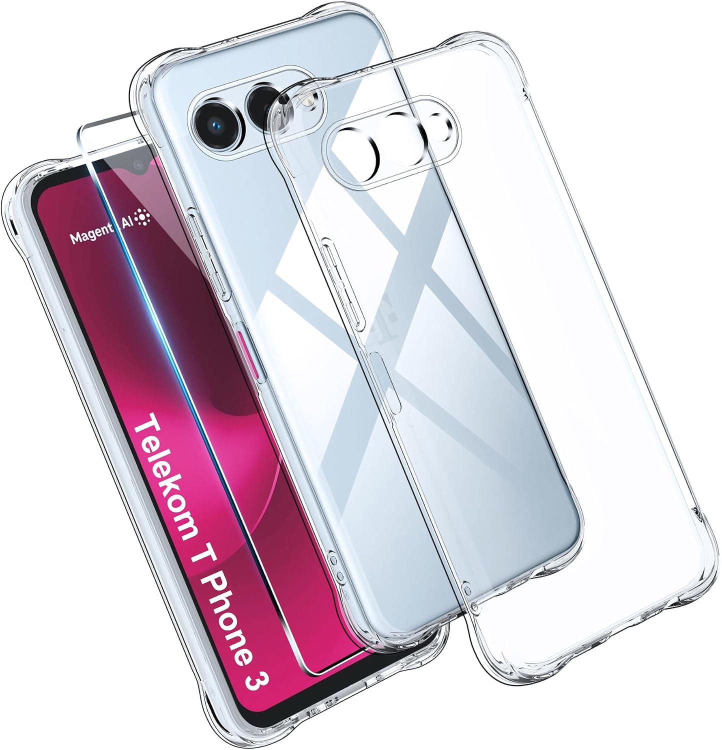 Effcotuo Hülle für Telekom T Phone 3 Cover mit 2 Stücke Schutzfolie für Panzerglas Displayschutzfolie Schutzfolie Durchsichtig Handyhülle Transparent Silikon TPU Schutzhülle Case