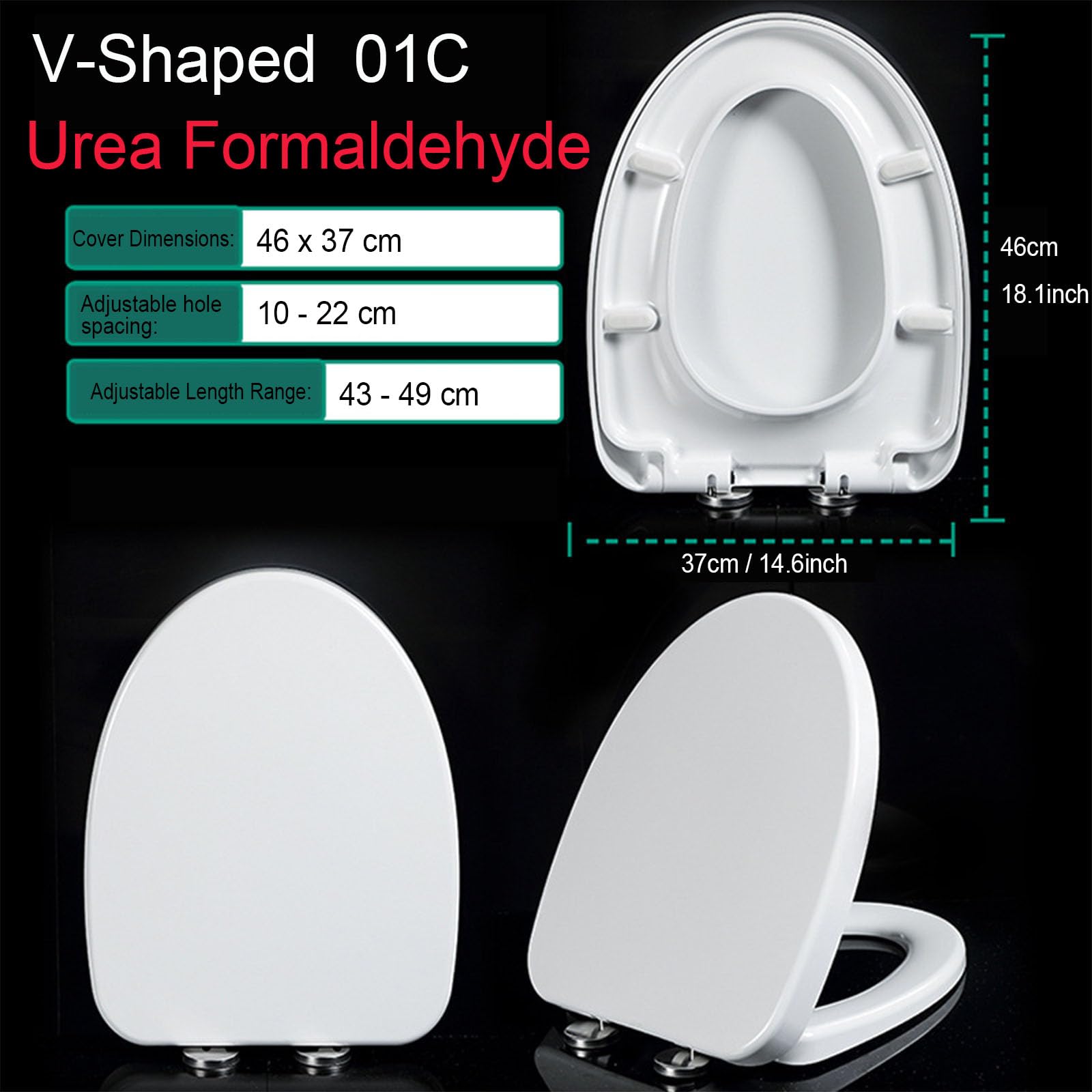 Funda para asiento de inodoro, cierre suave en forma de V con desmontaje rápido y bisagra ajustable (01C)