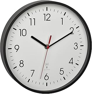 TFA Dostmann 60.3550.01 - Reloj de Pared analógico con Pantalla precisa, analógico, con Tapa de Cristal, para Sala de Espera, hogar, fácil Lectura, 245 x 245 x 42 mm, Color Negro