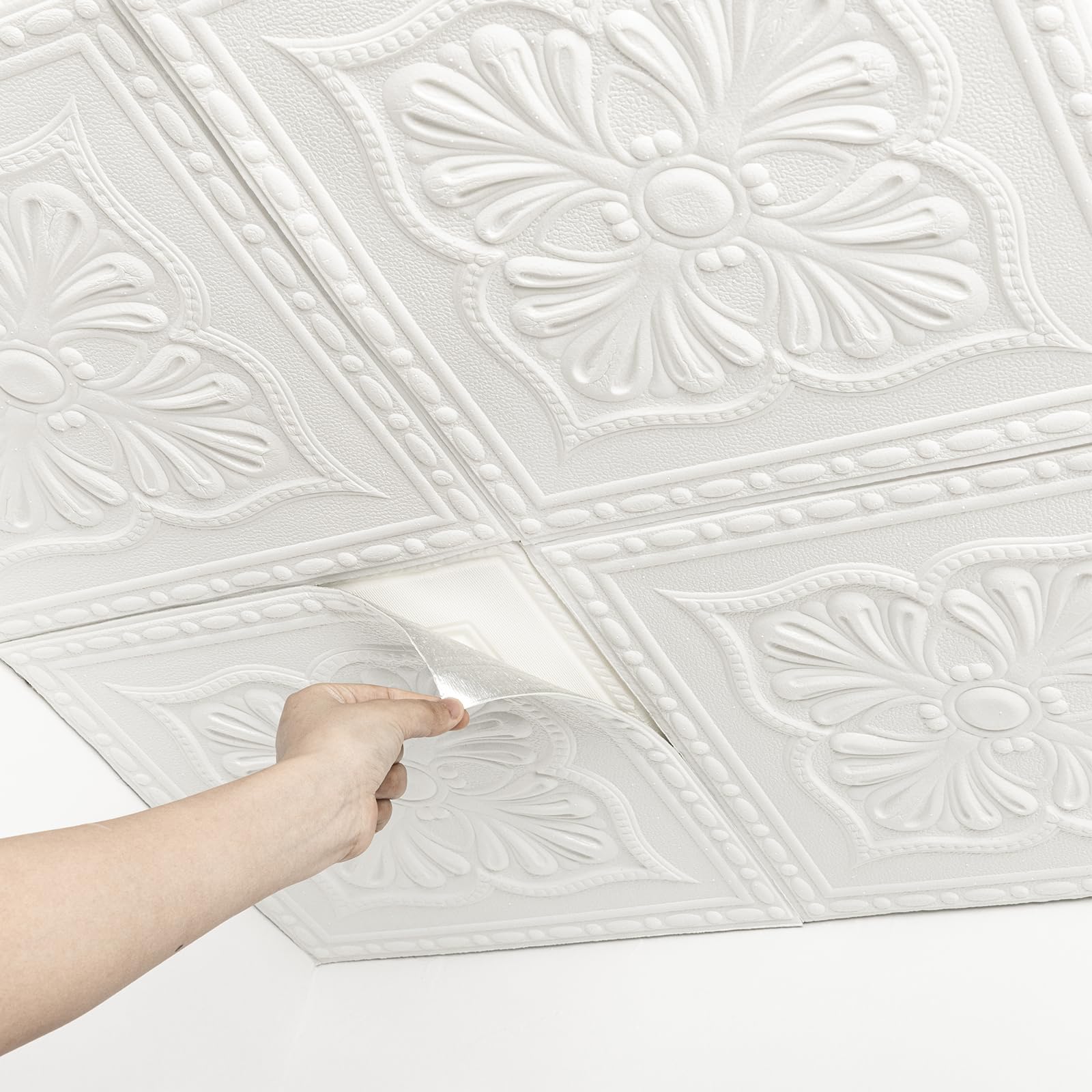 Ceiling Tiles, Ceiling Tiles Peel and Stick Foam, 32 Pcs, Covered 42 Sq.Ft, 3D Wall Panels Peel and Stick, Easy to Install and Cut for Ceil and Interior Wall Decor, Plain White（13.8 x 13.8 inch）