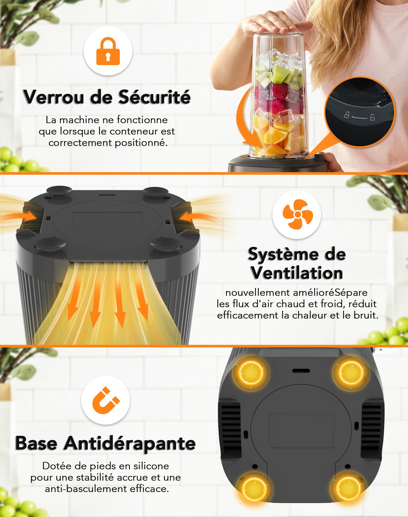 Blender, Mixeur 1000W, Blender Smoothie 2 en 1, Bol en Verre 1.5L + Bouteille Portable 600ml Sans BPA, Lames Inox 304 pour Glace, Auto-nettoyant, Réglage Continu Vitesse