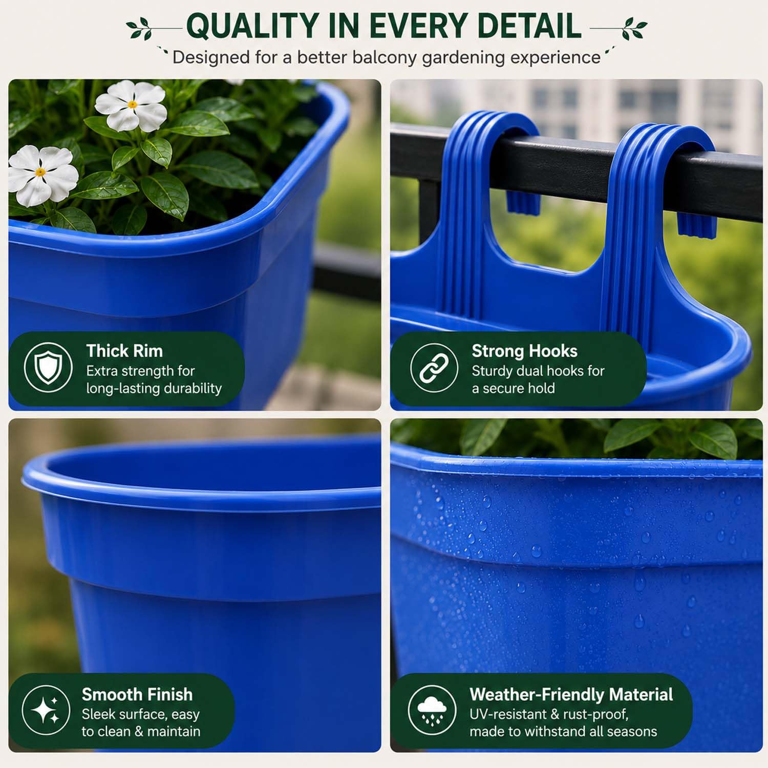 Go Hooked Railing Planters - 3 Hanging Flower Pots -8 Go Hooked Railing Planters - 3 Hanging Flower Pots -8