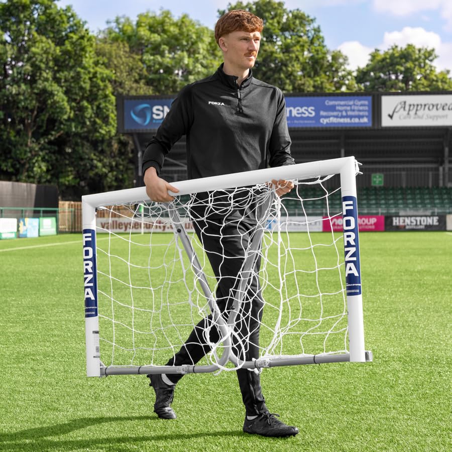 FORZA Alu60 Pro - Porta da calcio pieghevole [1,2 x 0,8 m], telaio resistente alle intemperie e rete in HDPE, design a sgancio rapido, per interni ed esterni