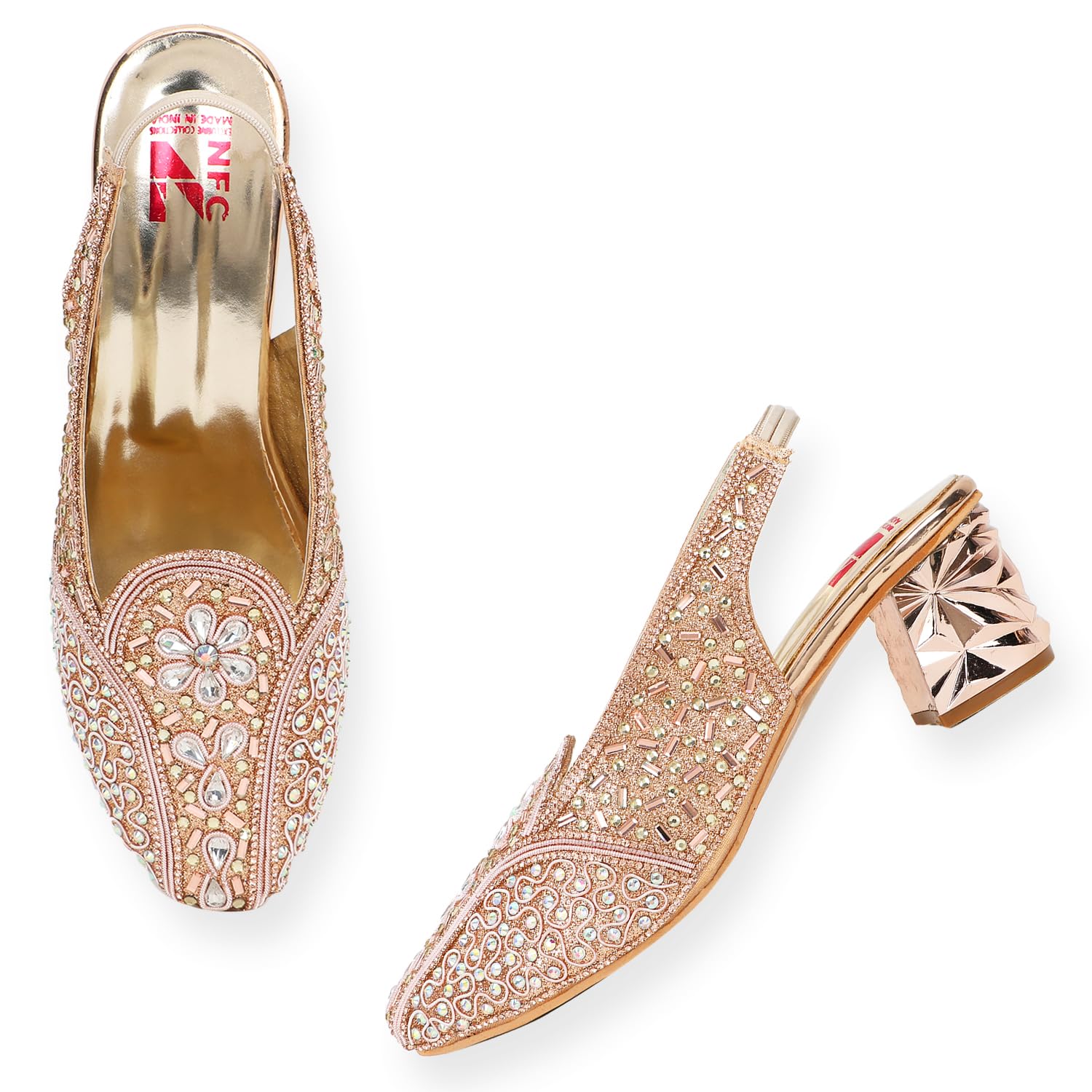 NFG Womens Slingback Embellished Fashion Sandal | Suitable For Weddings, Party & Ethnic Wear (Rose Gold, 3) (B0CKNCX4KL) Amazon Price History, Amazon Price Tracker