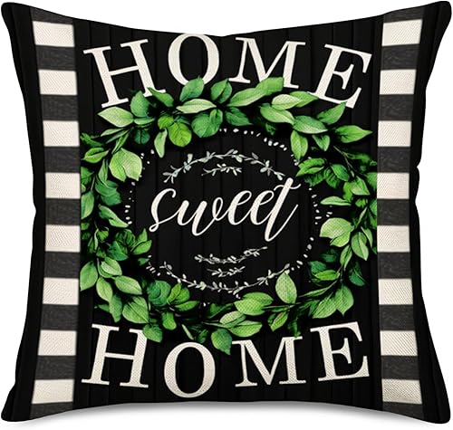 Miniatura 2 de Fukeen Juego de 4 fundas de almohada vintage a cuadros de búfalo con texto en inglés "Welcome Home Sweet Home" con frase "Welcome Home Sweet Home",