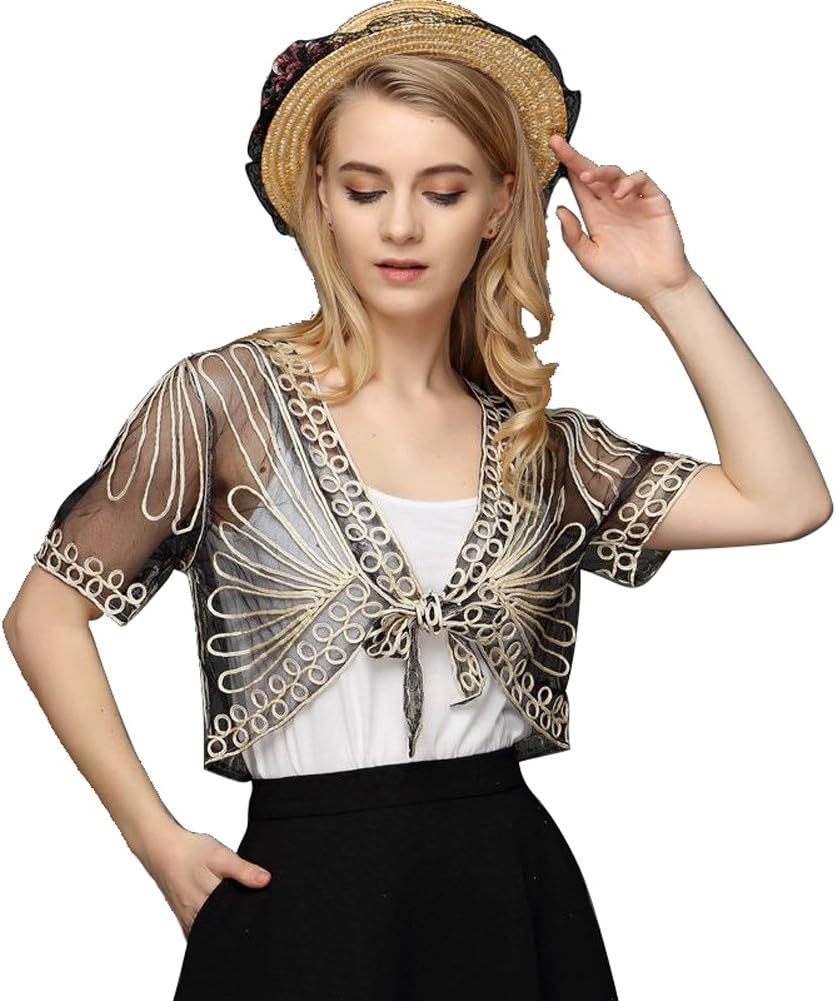 Bolero Blazer Lace Jacket Shrug Shrugs For Women Evening Dresses Short Sleeve Black