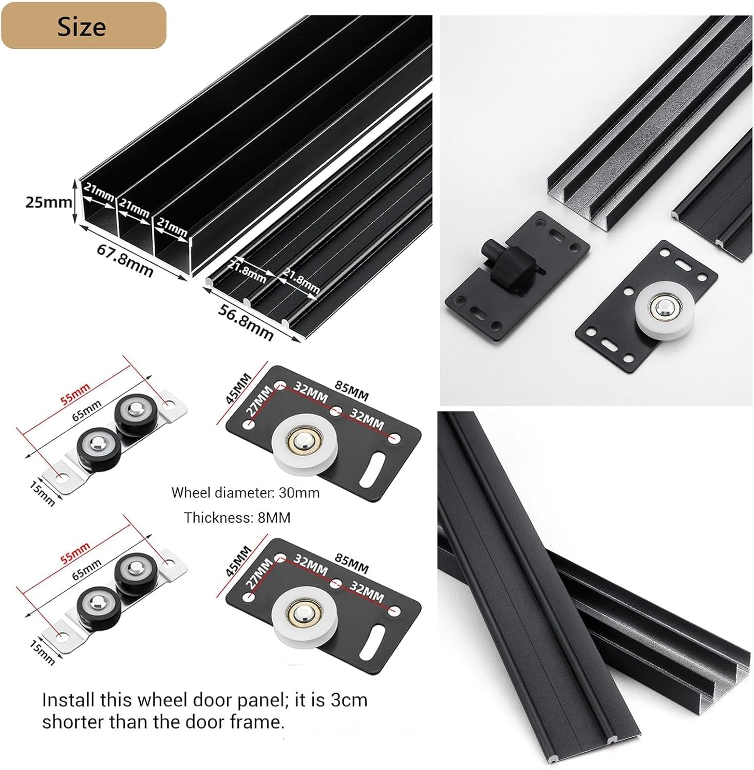 3トラックスライドドアトラックキット、ソフトクローズ不可視バイパスレール、スムーズな溝なしスライドシステム、ワードローブ、納屋、バス