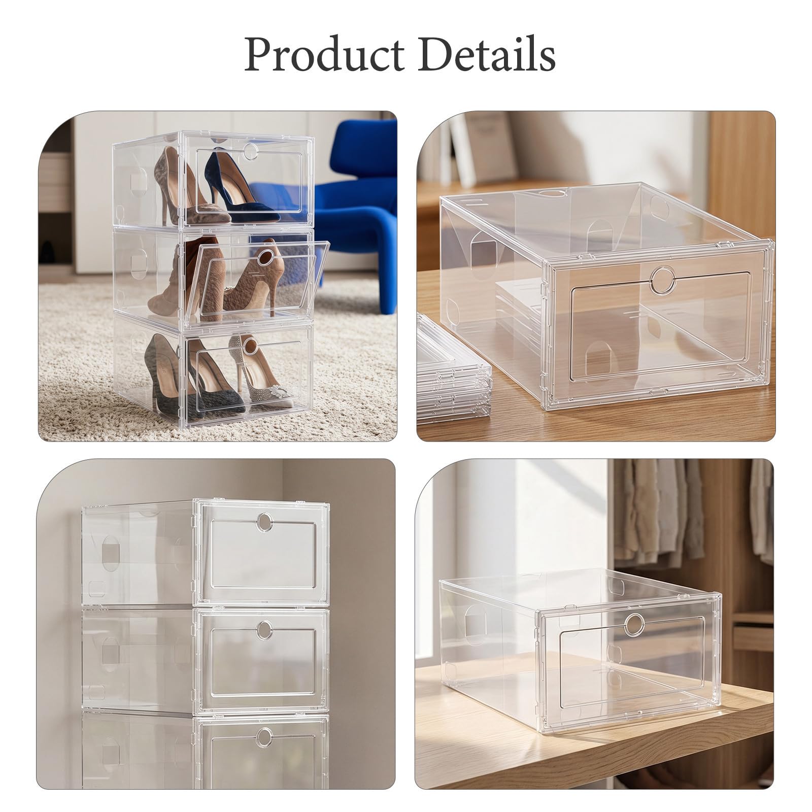 5 Piezas Cajas Plegables para Zapatos Diseño de Cajón Transparente de Pp, Apilables y Resistentes, Ideales para Dormitorios y Casas, 33x24x14cm