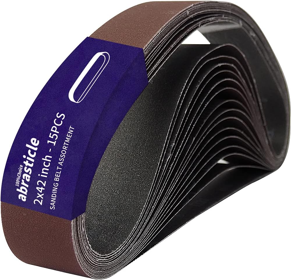 15 Pcs 2 x 42 Inch Assorted Aluminum Oxide Sanding Belt - 80/120/150/240/400 Grit
