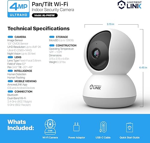 Miniatura 8 de Amcrest Link - Cámara WiFi de 4 MP para interiores, detección humana, seguimiento de movimiento, con audio de 2 vías, cámara IP inalámbrica