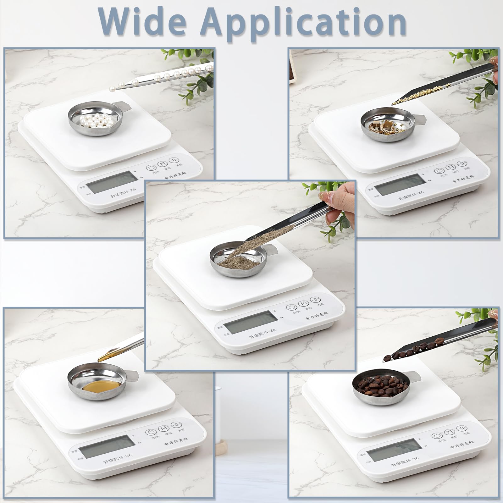 4 placas de pesaje de acero inoxidable con mini cuchara para polvo, botes de pesaje de metal, bandejas de báscula electrónica, recipiente de plato de laboratorio para medir polvos de mezcla,