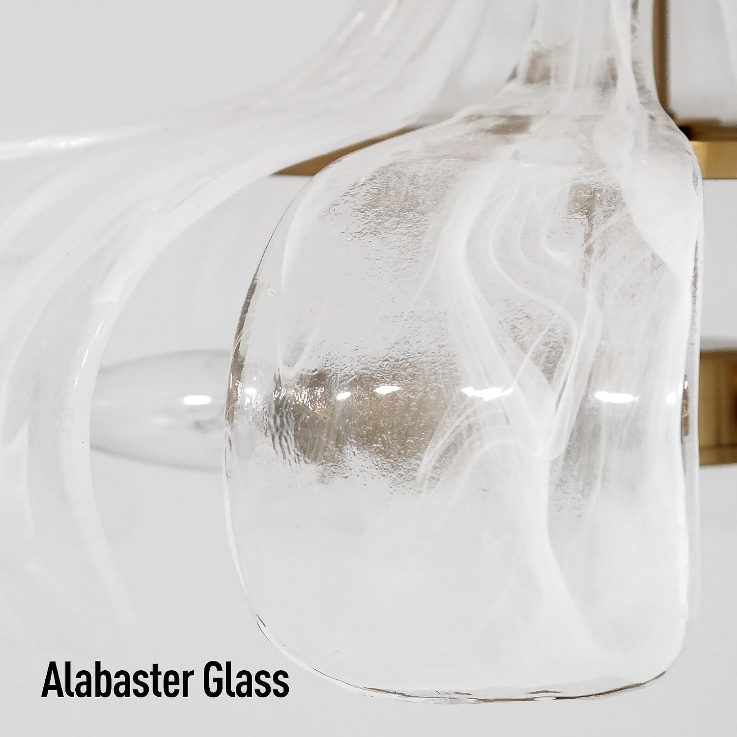 Hammered Alabaster Glass Chandelier, 18" Hand-Blown Glass Pendant Brass Gold Hanging Lighting Fixture for Kitchen Island Dining Living Room Entryway, E12 Base (Gold & White Hammered Glass)