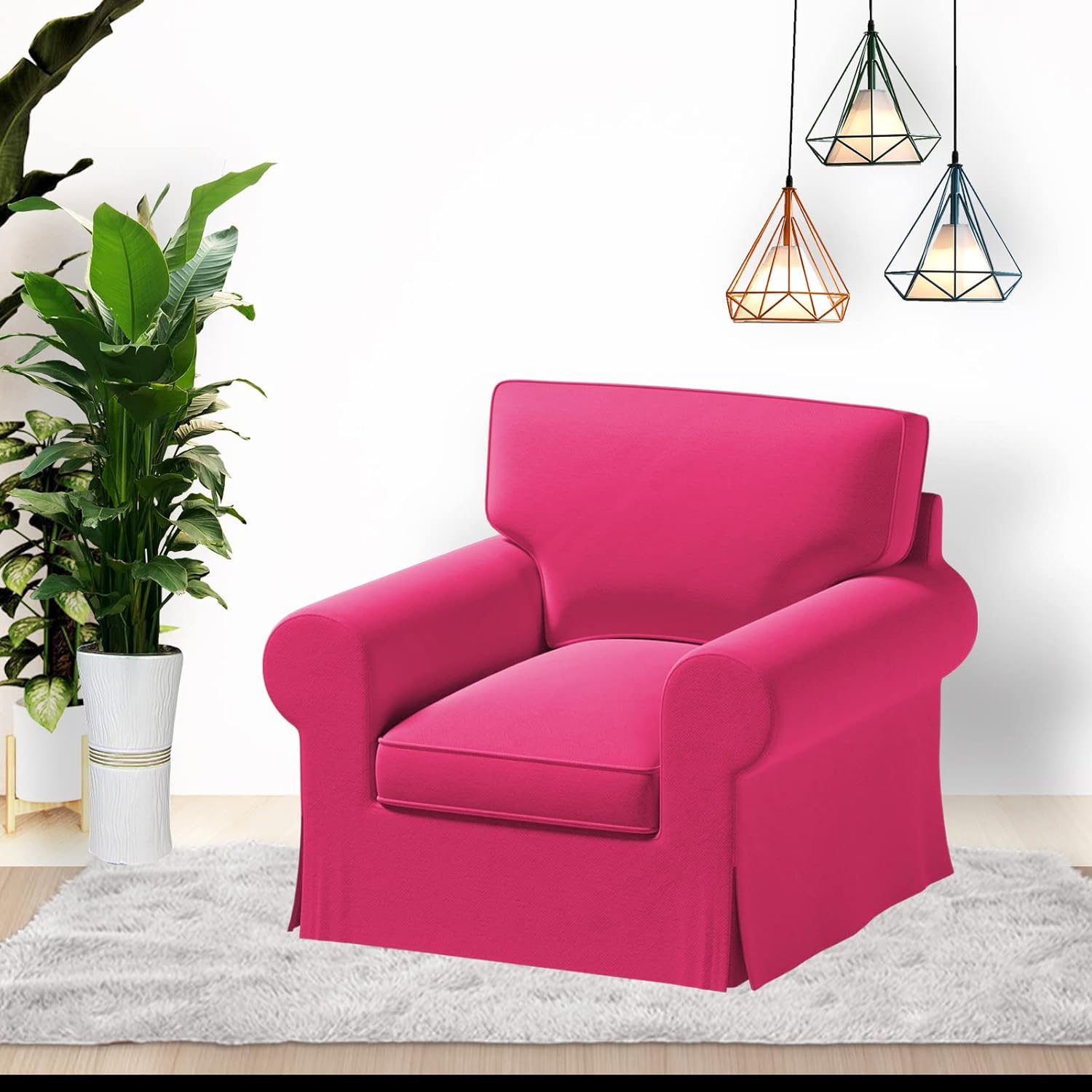 Custom Made Ektorp Armchair Velvet Replacement Cover Fits IKEA Ektorp Chair,Ektorp Armchair Cover,Only Cover(Don't Fit Uppland Armchair) (Rose Red)