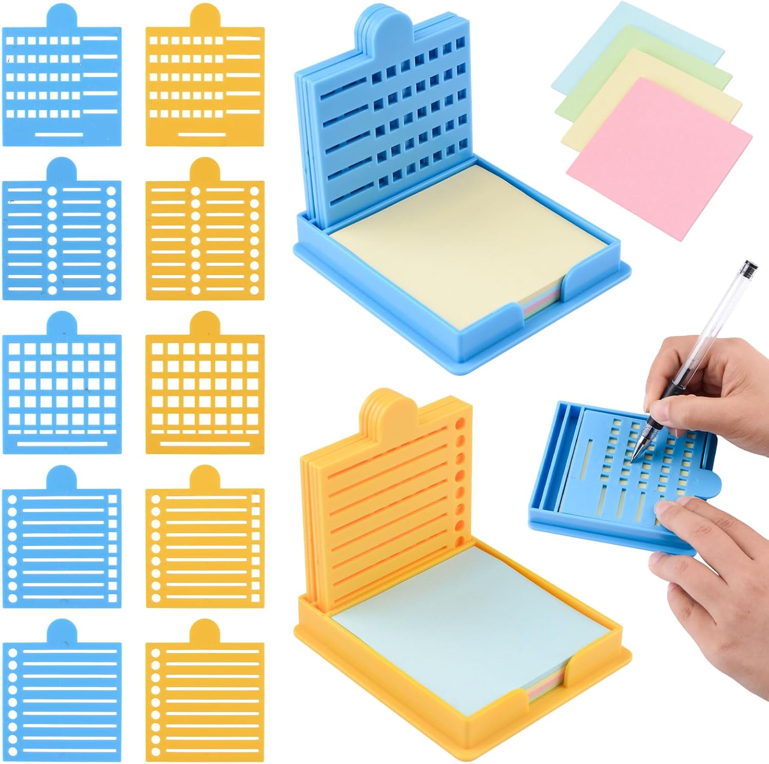 Sticky Note Stencil with Post Notes&Holder, Reusable Notes Dispenser with Box Drawing Template, to-Do List Memo Pad Organizer for Home Office