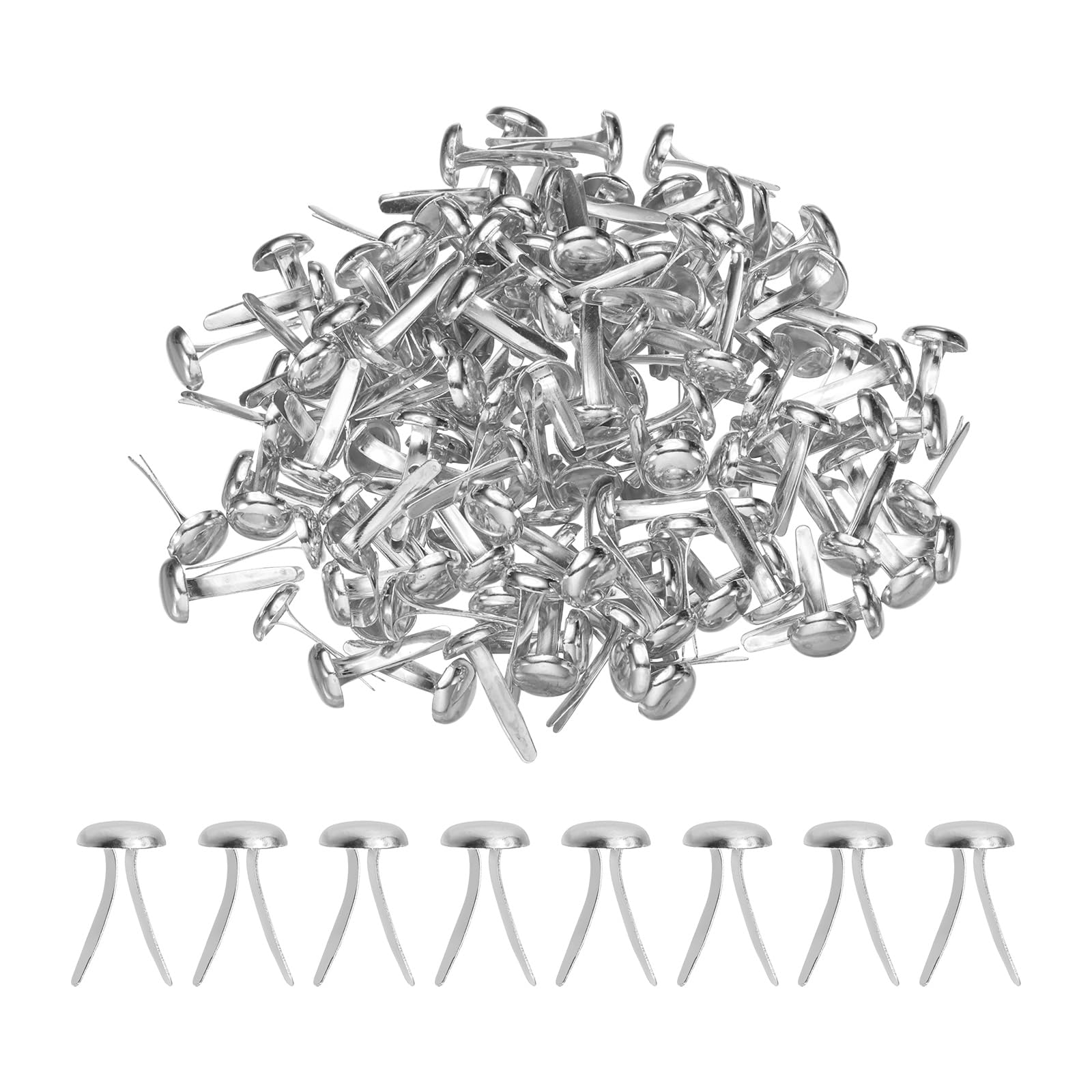 PATIKIL 120 Pcs Brads Paper Fasteners, 15 x 8 mm Metal Round Head Split Pins, Prong Brads for Scrapbooking Leather Craft Decorative DIY Supplies, Nickel Color