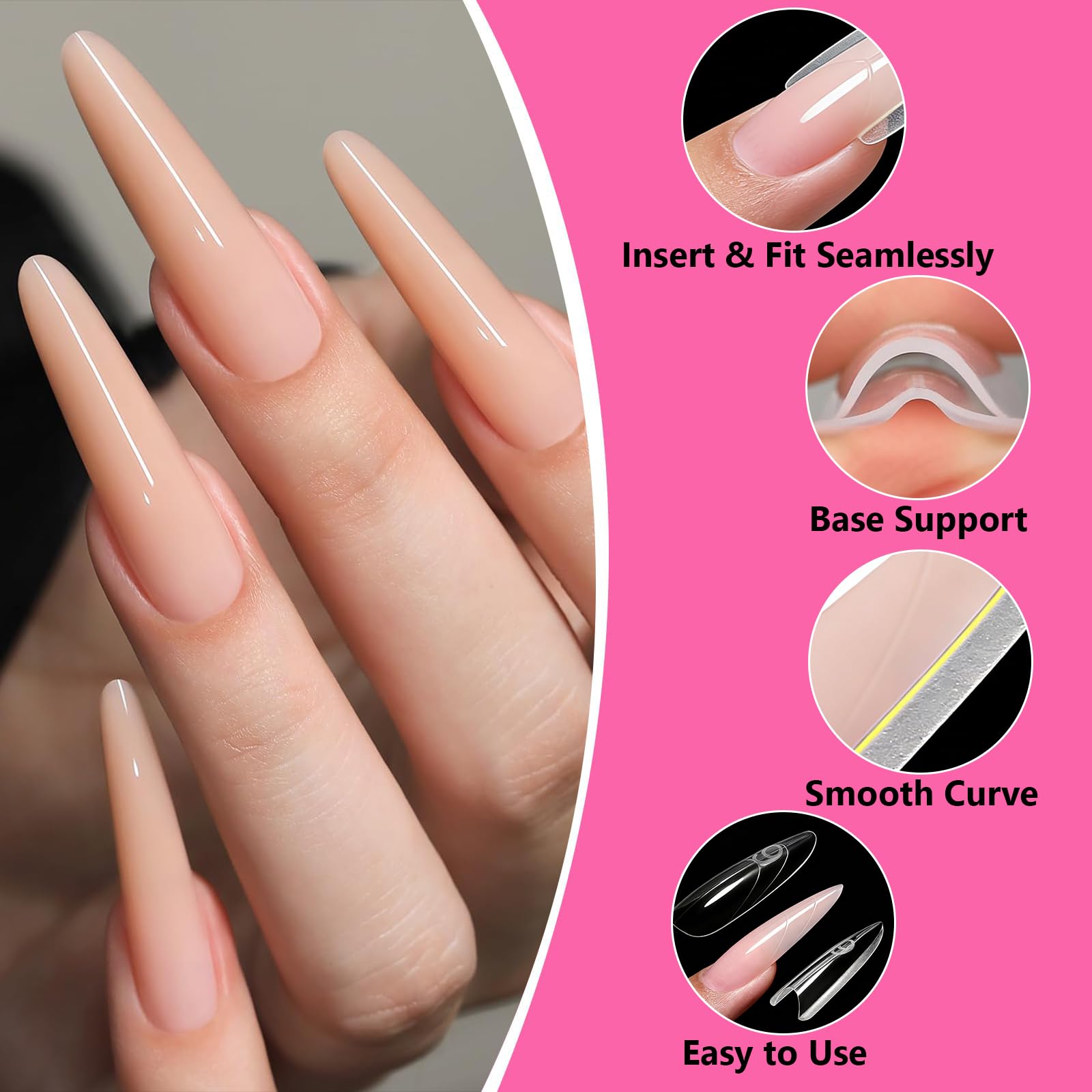 Original Sandwich Nagelform Dual Form 240 piezas Mandel Redondeles Uñas Formas Con Líneas Guia 15 Tamaños Plantillas De Uñas Superior E Inferior Para Builder G