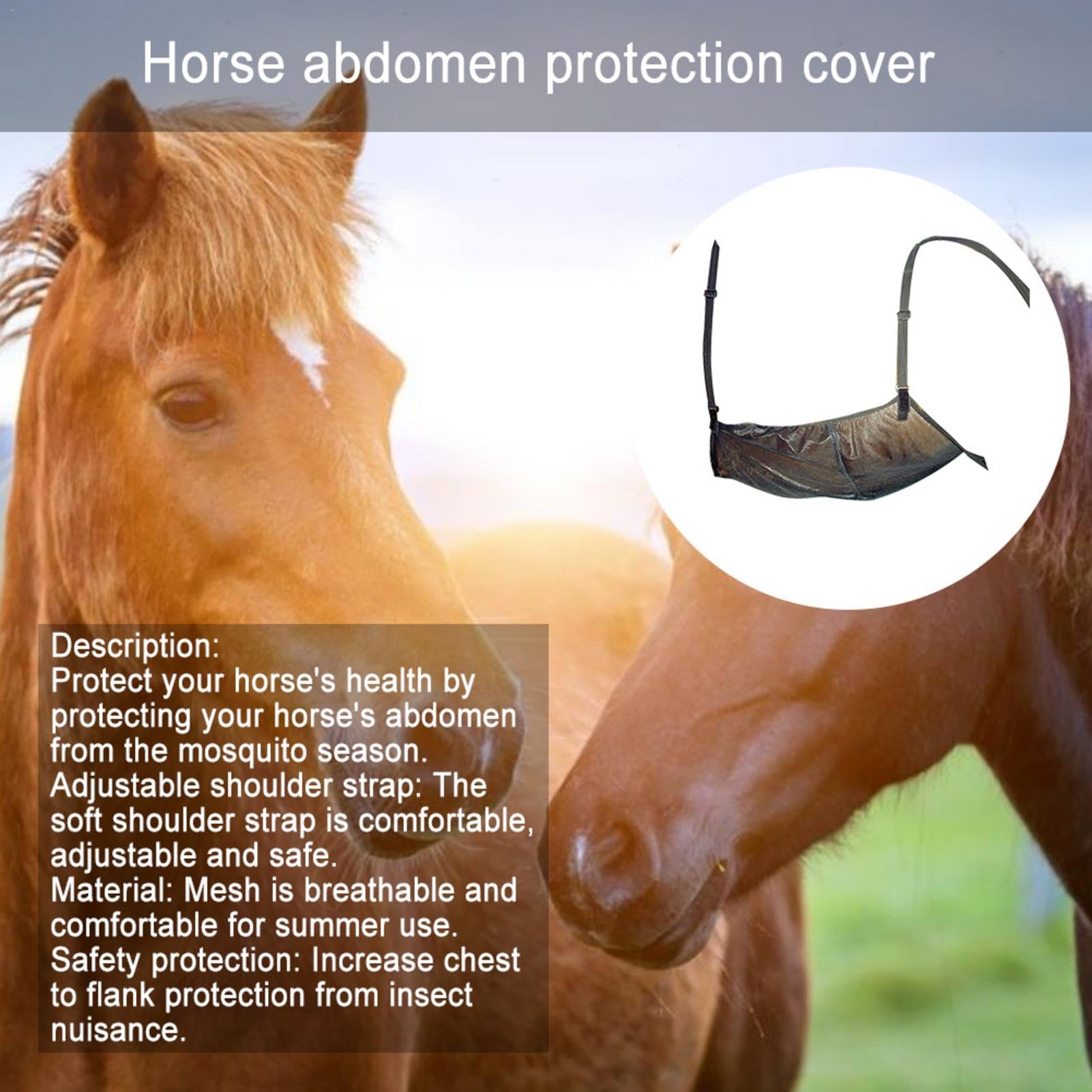 Protection ventilée pour cheval, filet abdominal respirant, 94 x 71 cm, large