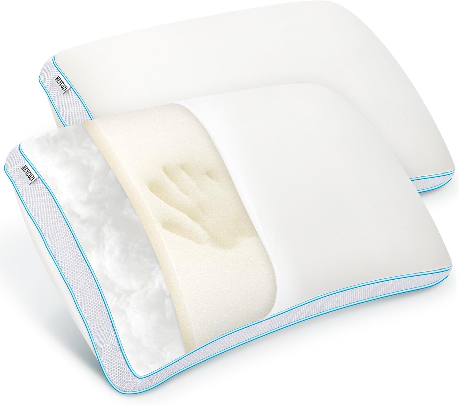 Pillows Queen Size Set of 2 for Sleeping - Fluffy Down Alternative Microfiber and Memory Foam Fill, Gusseted Soft Bed Pillow for Side,Back,and Stomach Sleepers,Breathable Hotel Pillows(Medium)