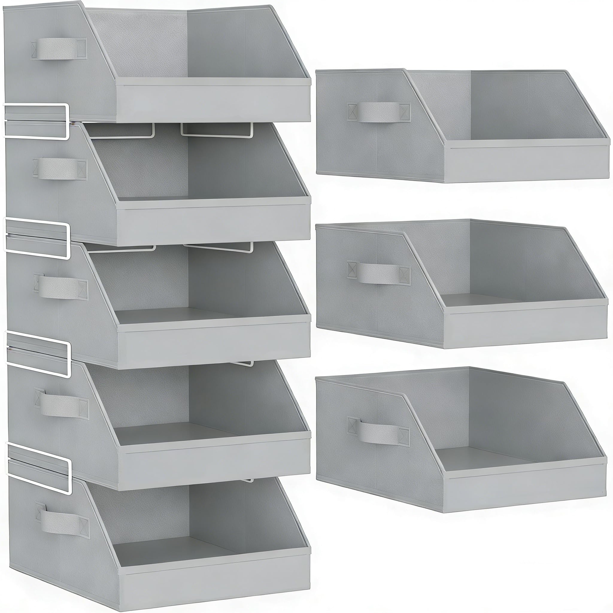 Homsorout 5 Tier Wardrobe Storage Organiser - Fabric Storage Boxes with Handles, Stackable Cubes for Shelves, Nursery, Bedroom, Grey — image 1