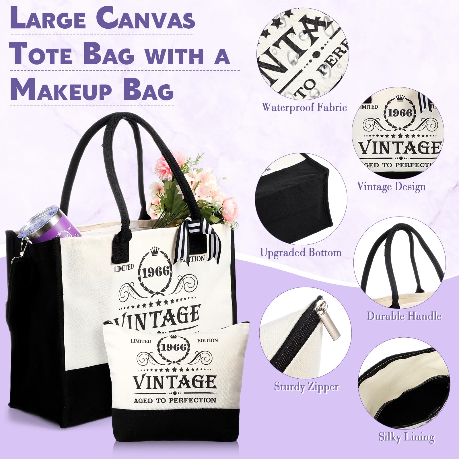 Patelai 8 piezas de regalos de 60 cumpleaños para mujeres, regalos de 60 años para mujer de 60 años, vintage, 1965, cesta de vaso, bolsa de mano, juego de regalos de cumpleaños para mamá de 60 años