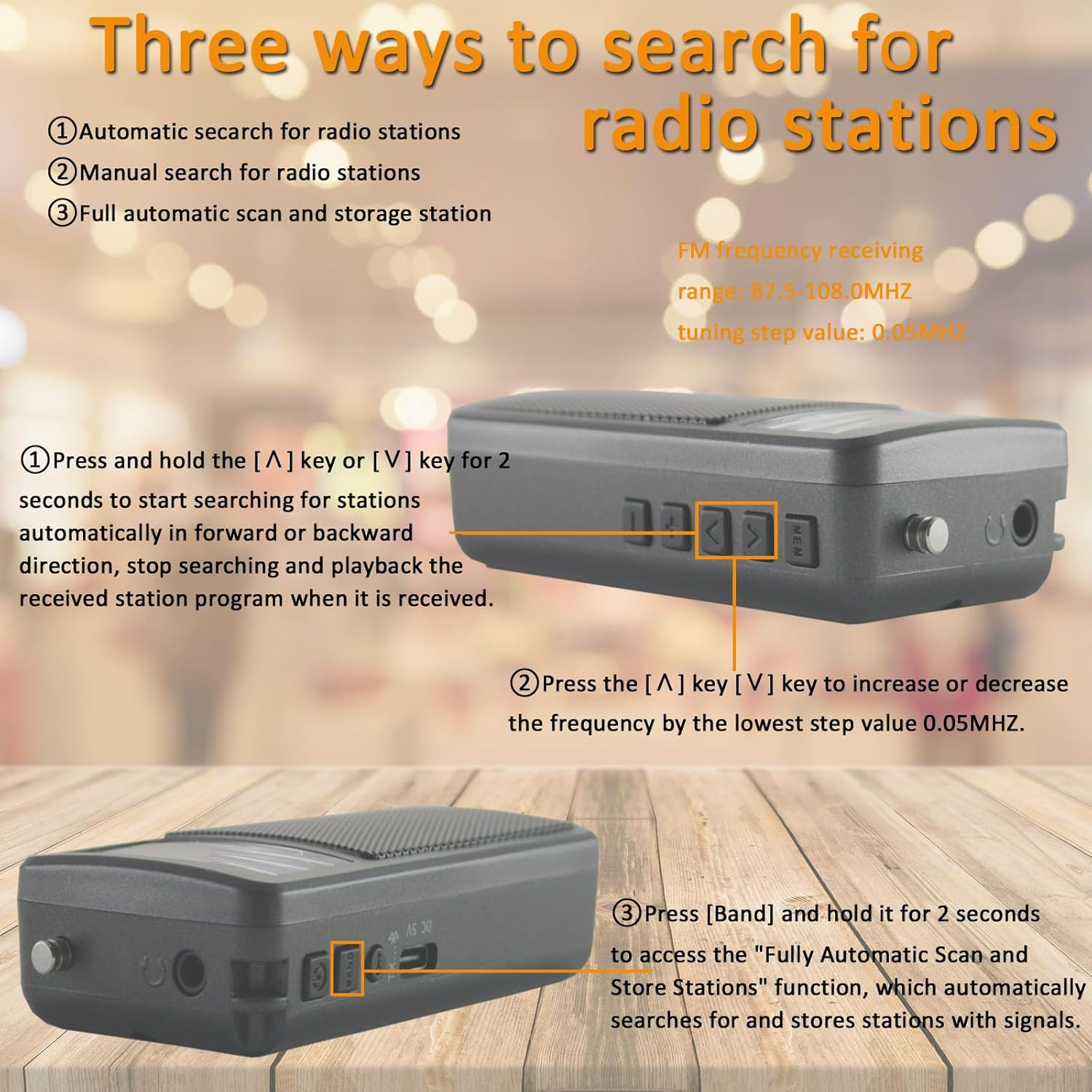 EXMAX-EX-205 Portable FM Radio, Supports Bluetooth Headset, Excellent Reception Effect, Automatic Memory Search, Powerful DSP chip, Rechargeable Battery, Pocket Radio with LCD Display Screen (Gray)