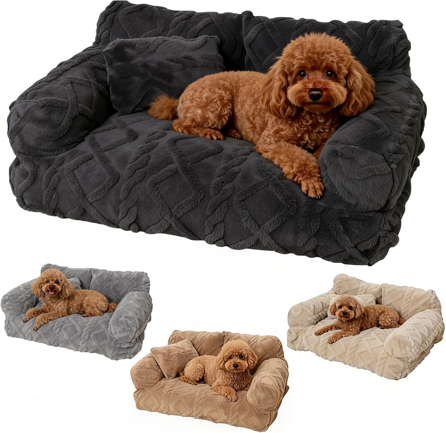 Plush Calming Pet Sofa Bed with Removable Cover, Non-Slip Couch for Cat Dog,Soft Warming Washable Puppy Bed (Black, XL:31.5 * 19.7 * 12.6 in)