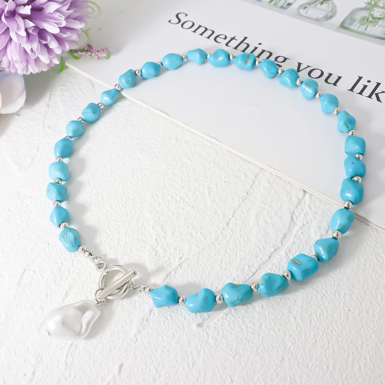 HETICA Turquoise Bead Pearl Necklace Suitable for Women Bohemian Choker Jewelry - Image 7