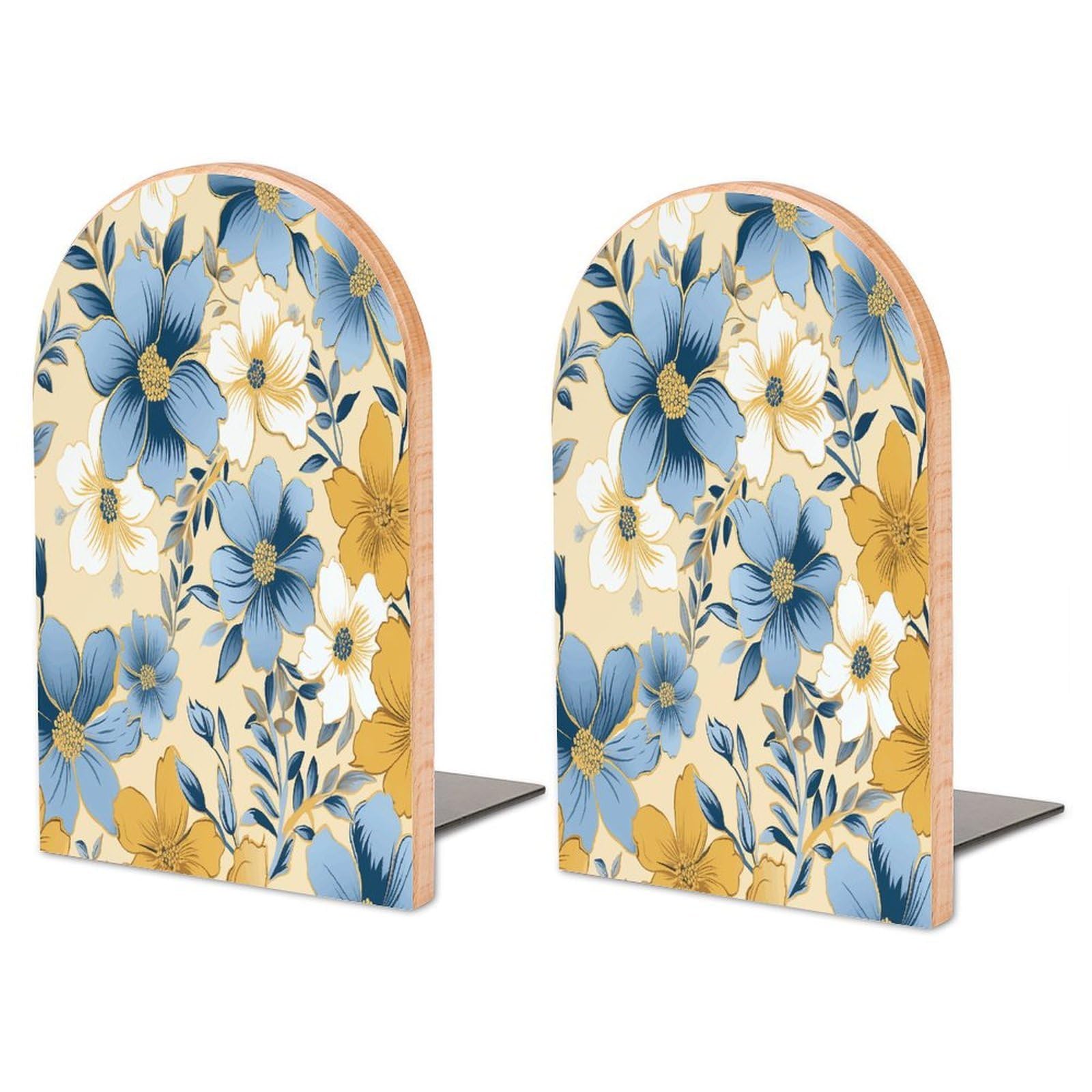 Serre-livres en bois antidérapant avec motif floral pour étagère de bureau