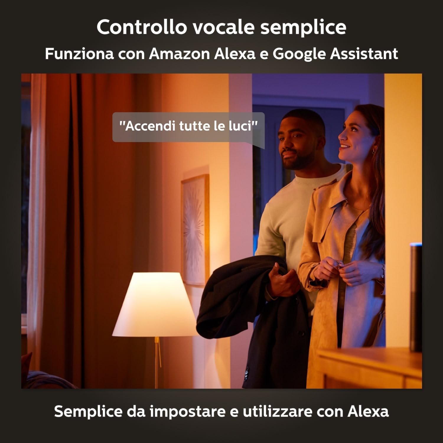 Philips Hue White and Color Ambiance Lampadina Smart LED, Attacco E27, Luce Bianca o Colorata, 6.5W, confezione da 4