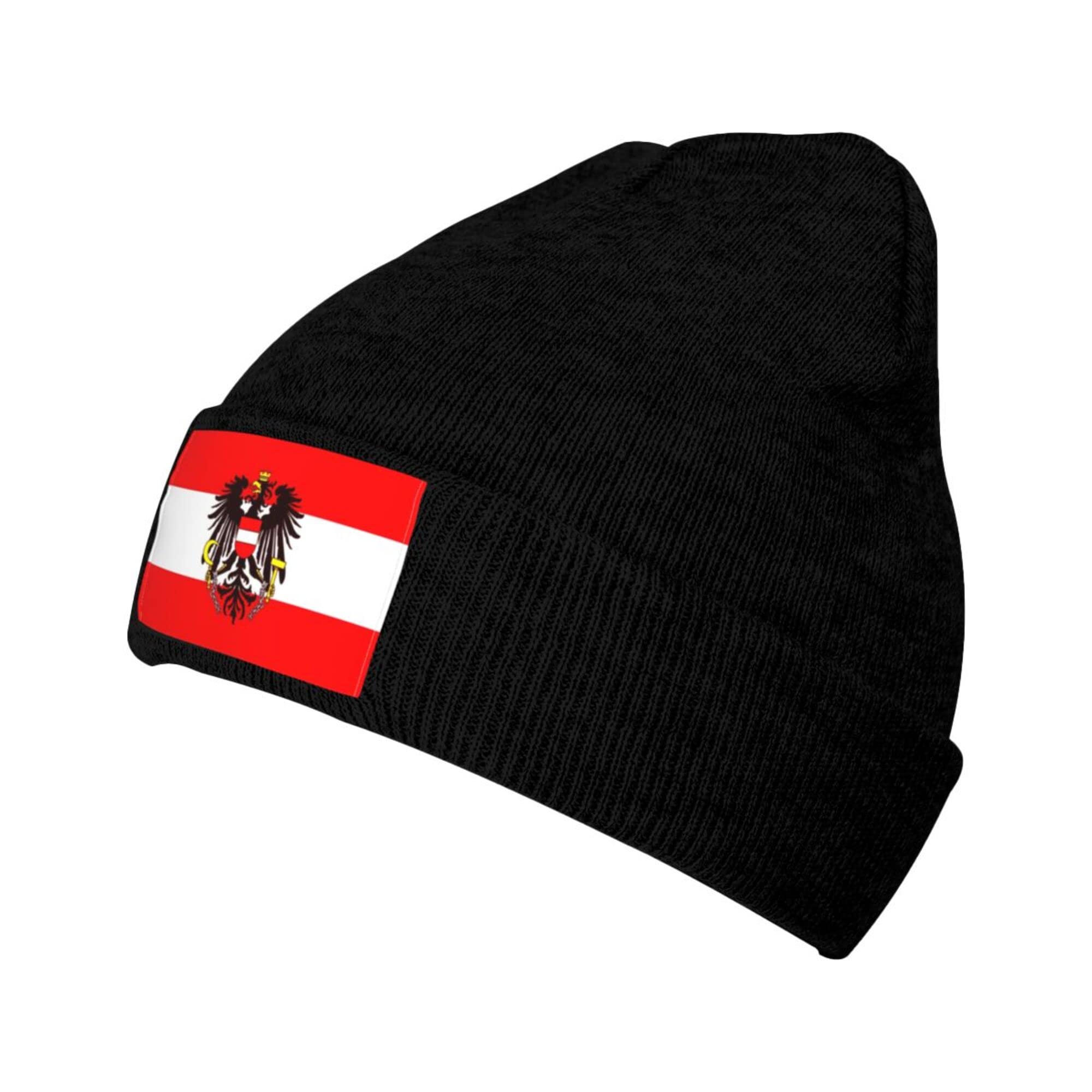 Djngn Unisex Black Austrian Flag Knit Beanie Winter Hats For Men And Women Knitted Cuffed Skull Cap Acrylic Daily Beanie Hat