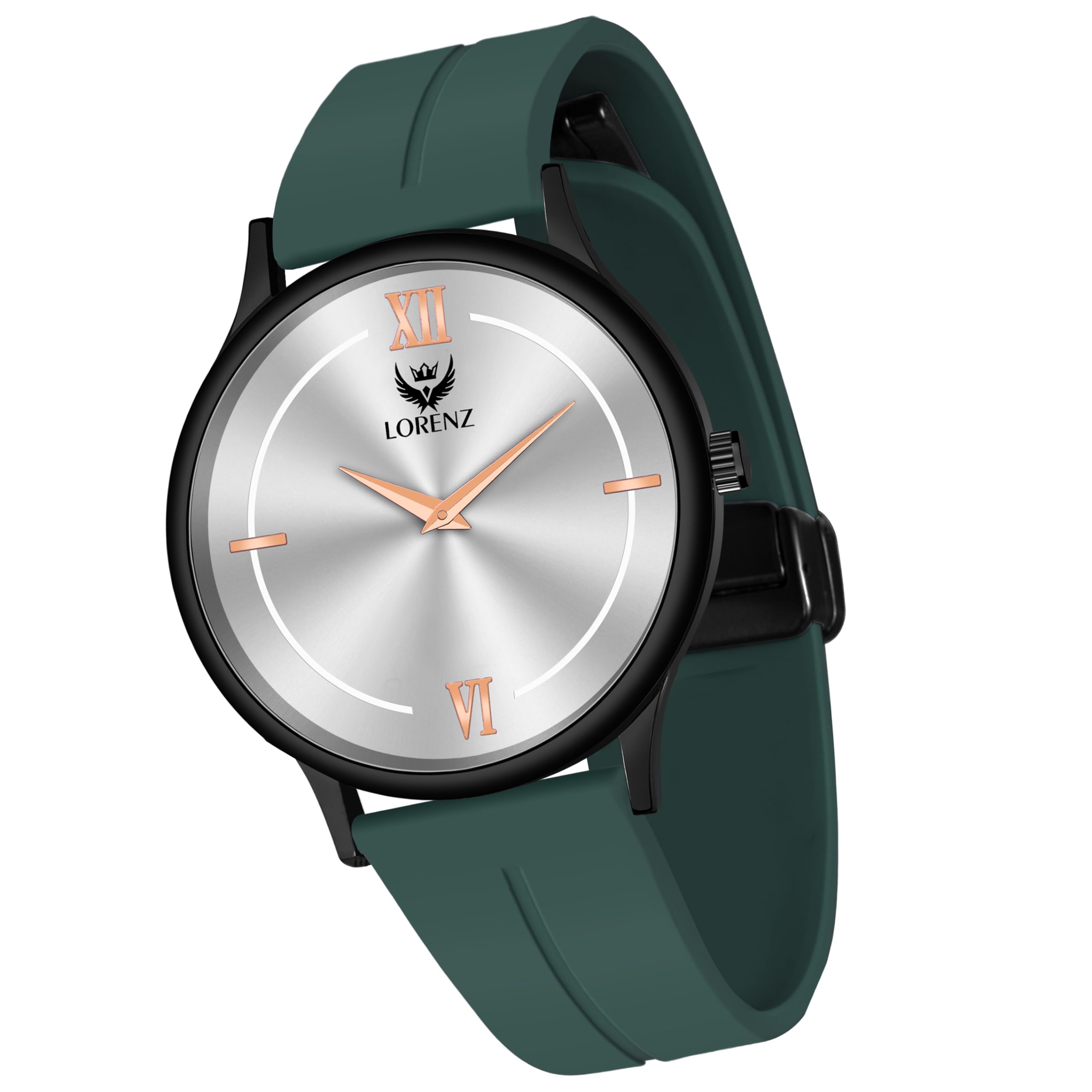 LORENZSilicone Slim Case Analog Watch with Green Magnetic Lock Strap|Watch for Men & Women| Mk-4068R