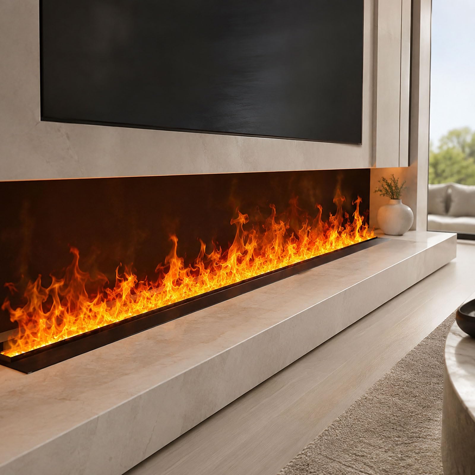 3D-Wasserdampf-Kamin mit Zerstäubter Flamme, Einbaukamin, Keine Heizung
