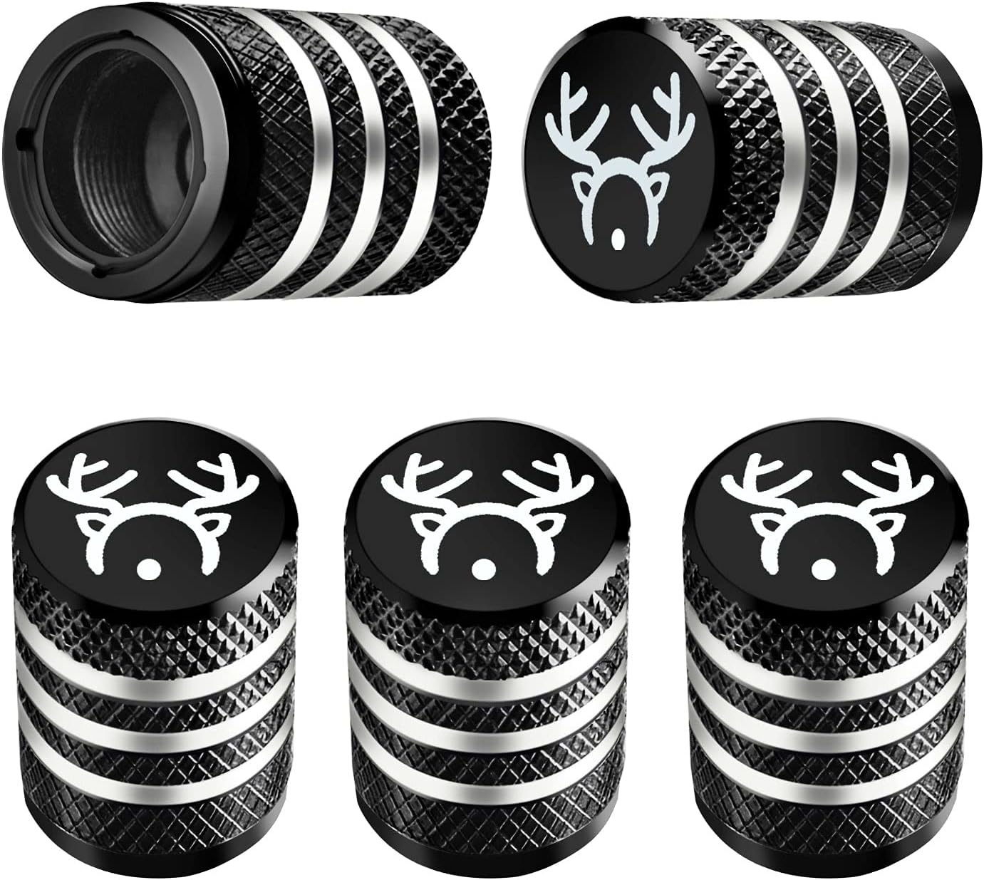 DECURCAR Tire Valve Stem Cap Cover - (5 Pack) Tire Air Cap Corrosion Christmas Reindeer Antler Antlers Auto Accessories Decoration for Car Truck Bike Black
