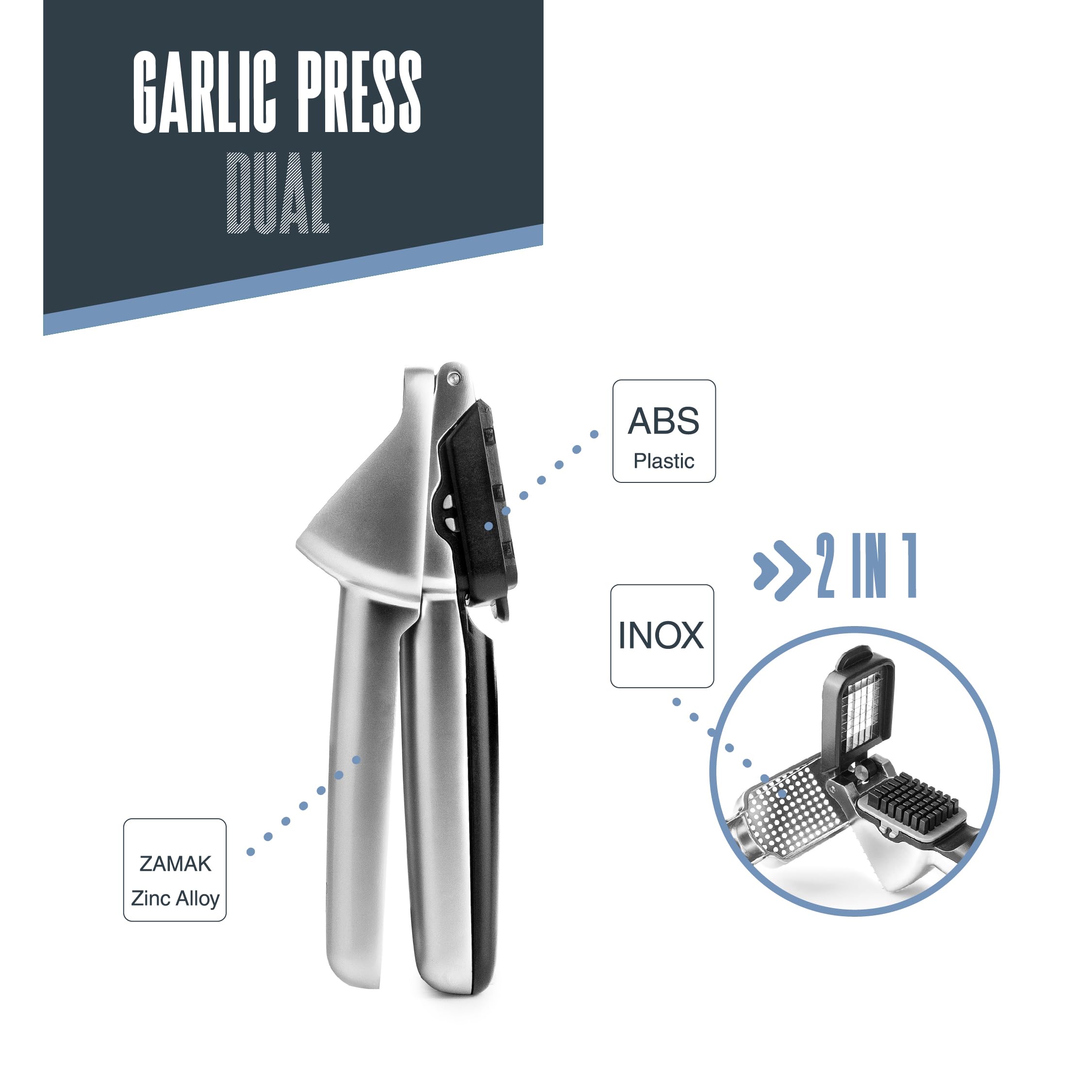 Lacor 60277 - Doppia pressa aglio, schiaccia, cubo, pulizia, mang...